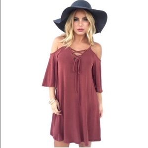 Dainty Hooligan Burgundy Cold Shoulder Dress